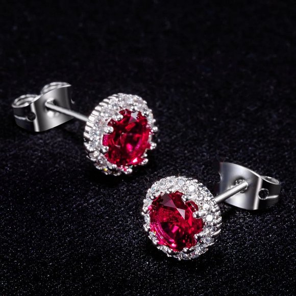 New Ruby/July  Birthstone Stud Earrings Set, Copper Plated Cubic Zirconi… - Picture 1 of 7